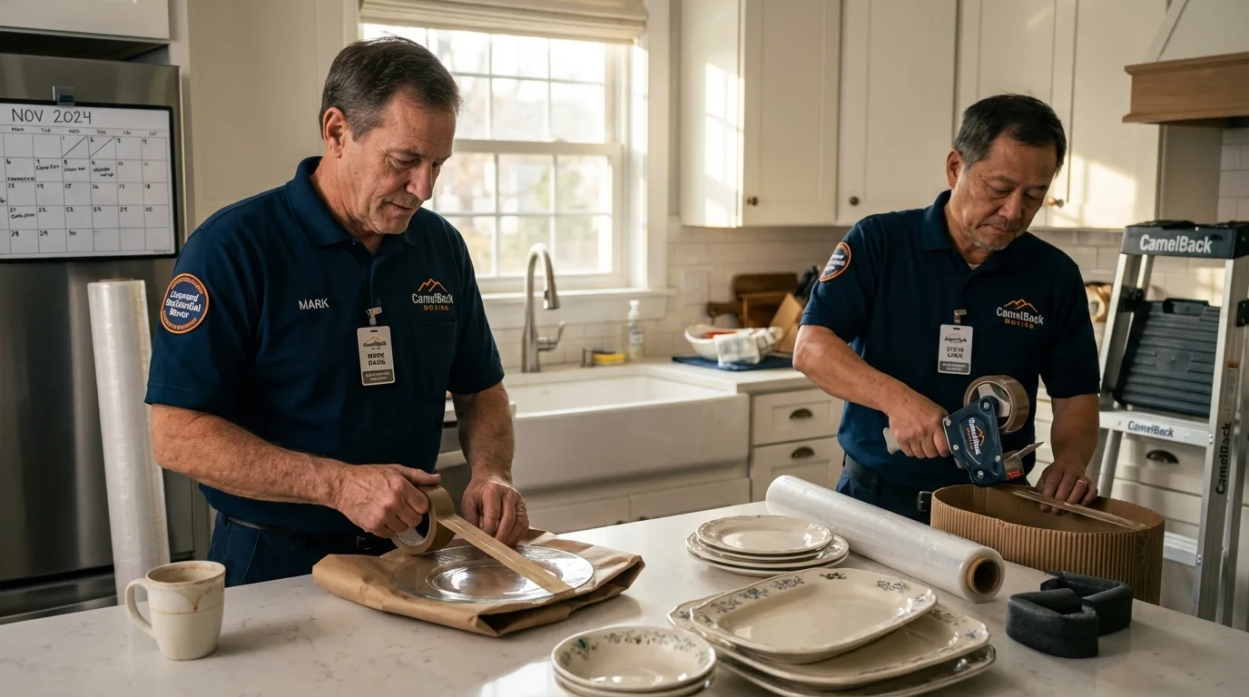 Professional crew packing kitchen dishware in Altamont, TN